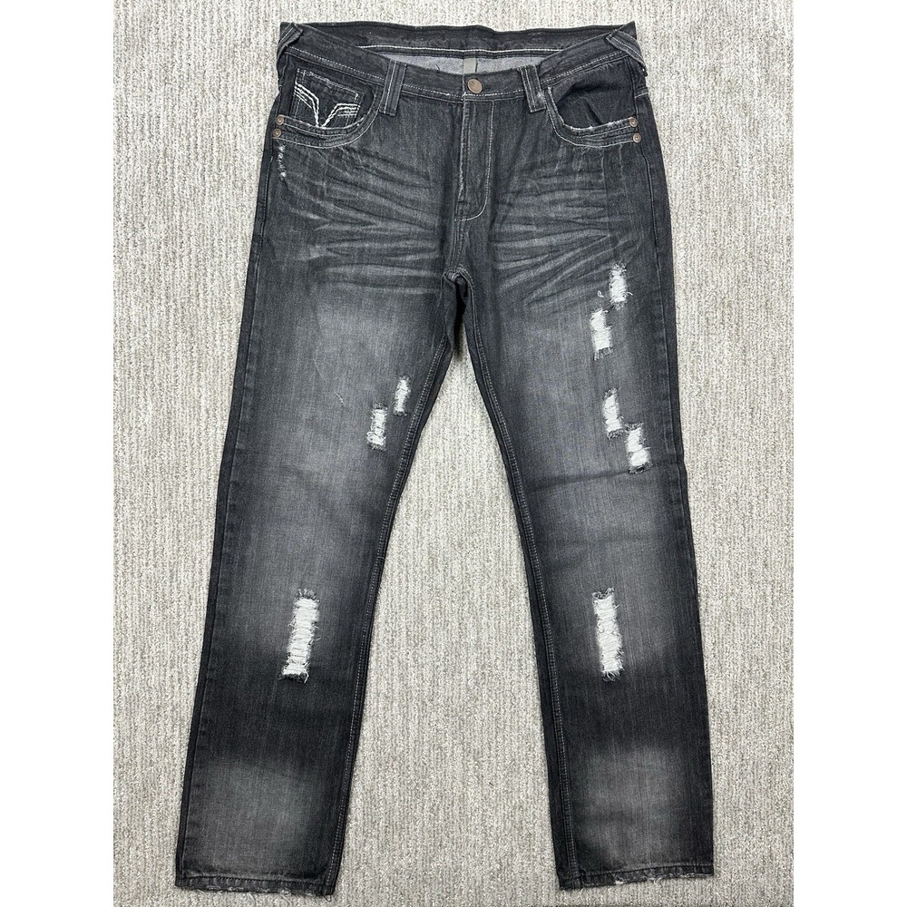 Jordan Craig Jeans Men's 36x34 Black Cotton Denim Straight Leg Whiskered Western